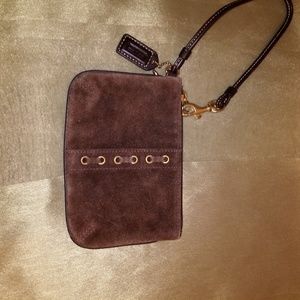 Coach suede wristlet coin purse